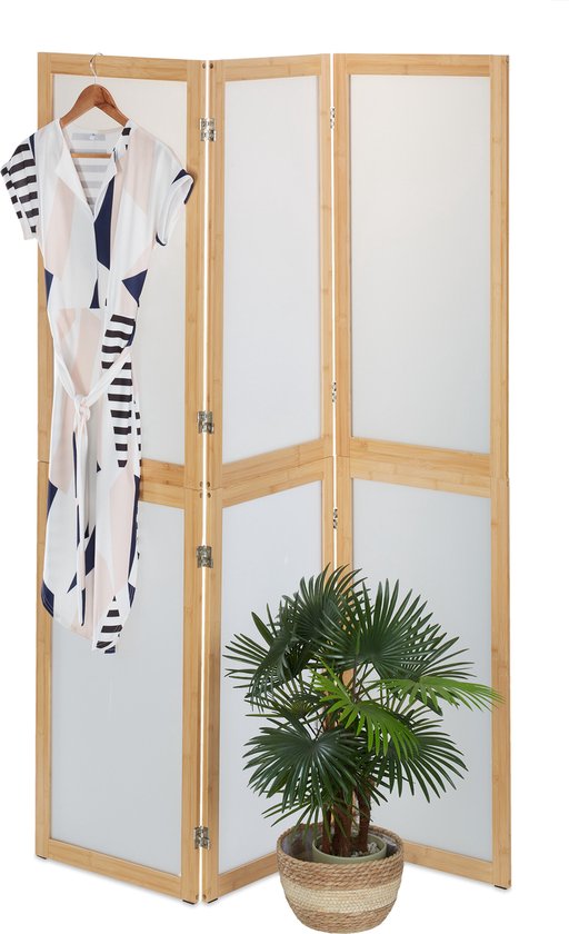 Relaxdays kamerscherm - 3-delig - paravent bamboe - 180 cm - room divider - inklapbaar