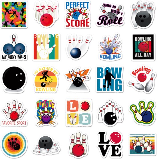 Autocollants Bowling avec Quilles, Boules, Quilleurs et Textes - Klein format 4x4CM