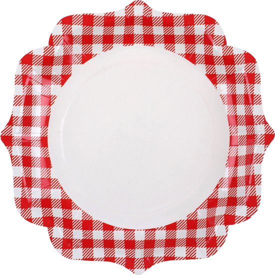 Foto: Santex boerenbont oktoberfest thema wegwerpbordjes 10x 23 cm gingham vichy print