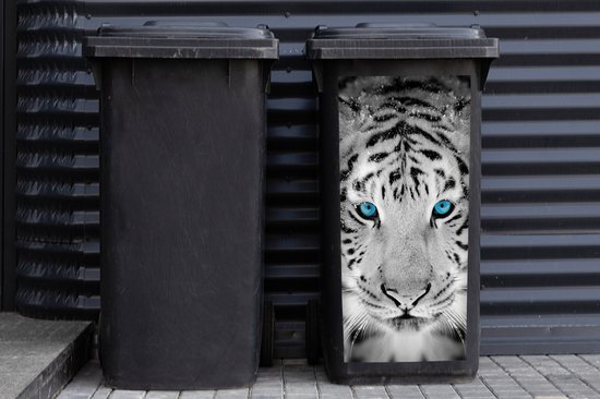 Autocollant pour contenant Animaux - Tigre - Yeux - Blauw - Zwart et blanc - 44x98 cm - Autocollant Kliko