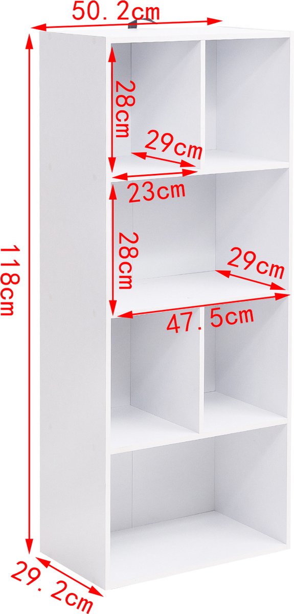YMYNY Boom Boekenplank, 6-Laags Boekenkas met Kubusrek, Moderne houten Opbergkast voor Boeken/Films/Cd's, Boekentoren Vrijstaand voor Woonkamer, Home office, Studeerkamer, Zwart HBC016B