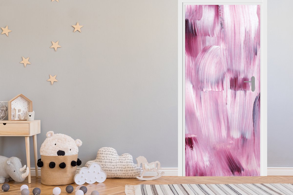 Deurposter 85x205 cm - Deursticker Kleuren - Verf - Schilderij - Roze - Meubelfolie zelfkl