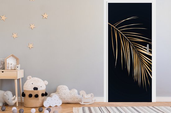 Sticker de porte Plantes - Or - Zwart - Feuilles - Luxe - 80x205 cm - Affiche de porte