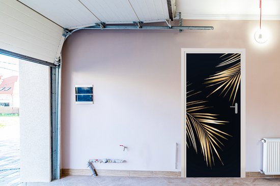 Sticker de porte Feuilles - Plantes - Or - Zwart - Luxe - 85x205 cm - Affiche de porte