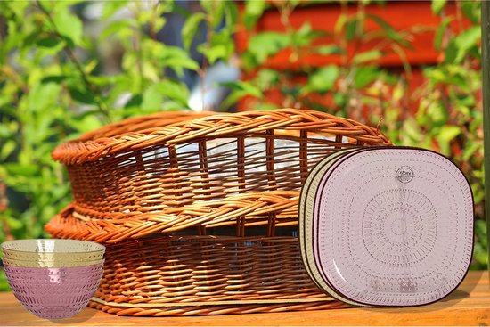 Decoris ontbijtbord - 4x - geel - 20,5 cm - kunststof - camping bord/servies — afbeelding 2