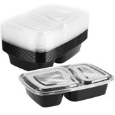 10x opbergkom met deksel - meal prep container - foodbox 2 compartimenten - fresh opbergdoos (10 stuks - zwart - 2 delen)