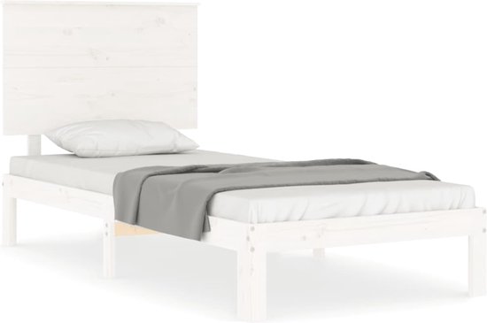 vidaXL - Bedframe - met - hoofdbord - massief - hout - wit