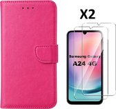 Hoesje Geschikt Voor Samsung Galaxy A24 hoesje bookcase portemonnee Met 2x screenprotector / Beschermglas - Pink