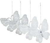 Kersthangers vlinders - 4x st - transparant en wit - 15 cm - kunststof