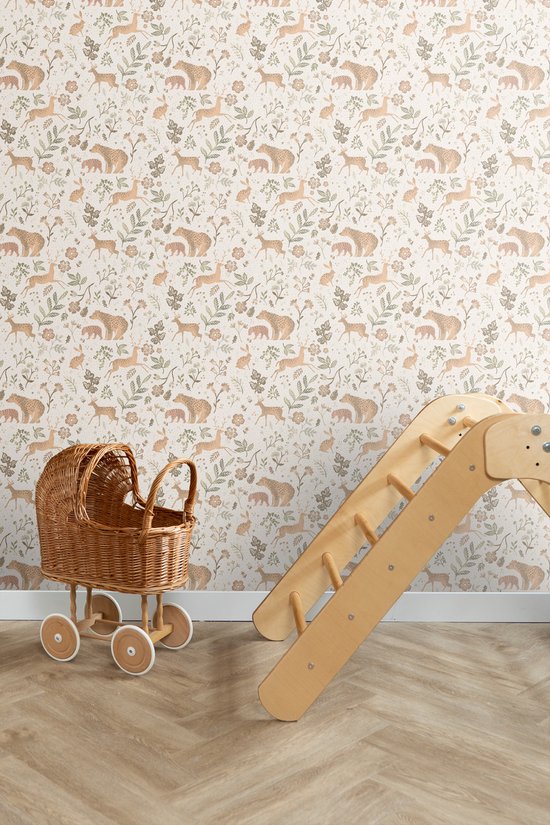 ESTAhome papier peint forêt avec animaux de la forêt blanc cassé et beige - 139525 - 53 cm x 10,05 m