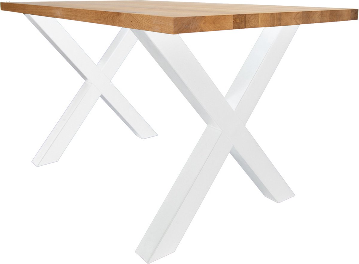 Dimehouse Eettafel Rover Eikenhout X-poot Wit 240 x 100 x 4 cm - Eikenhout - Industrieel - Rechthoek Bruin