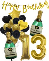 13 Jaar Verjaardag Cijferballon 13 - Feestpakket Snoes Ballonnen Pop The Bottles - Zwart Goud Groen Versiering