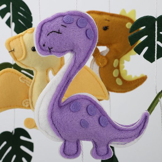 Boxmobiel Dino - Baby Mobiel van Vilt – & Wiegmobiel – Handgemaakt – Unieke Babykamer Decoratie – Zonder Muziekarm - — afbeelding 4