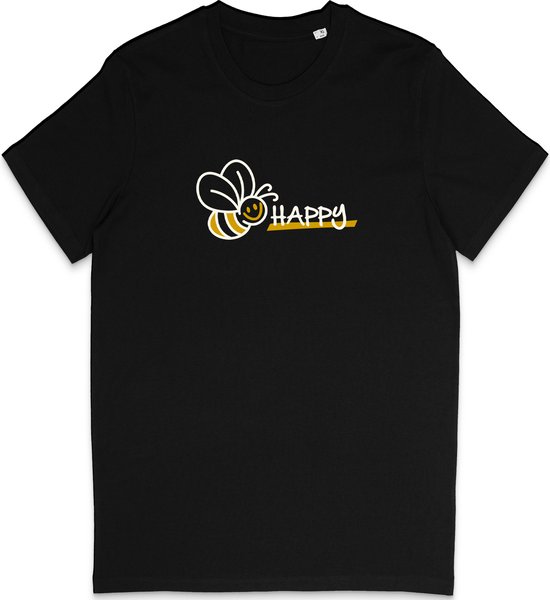 Grappig Heren en Dames T Shirt - Be Happy - Ben Gelukkig - Zwart - 3XL