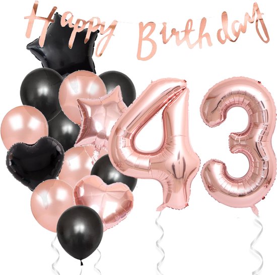 Snoes Ballonnen 43 Jaar Feestpakket – Versiering – Verjaardag Set Liva Rose Cijferballon 43 Jaar - Heliumballon