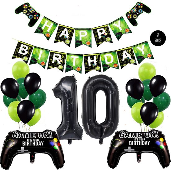 Snoes Mega Game Gamers Helium Verjaardags Ballonnen Feestdecoratie Black Cijfer Ballon nr 10