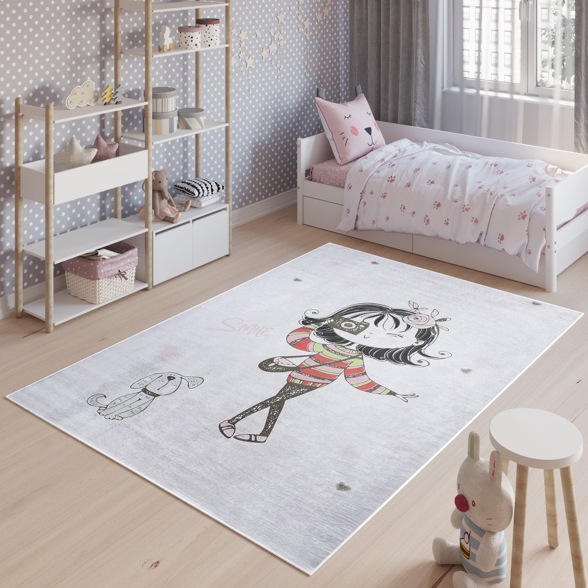 Tapiso Emma Vloerkleed Jeugdtapijt Kinderkamer Kindertapijt Tapijt Maat- 140x200 Grijs 7
