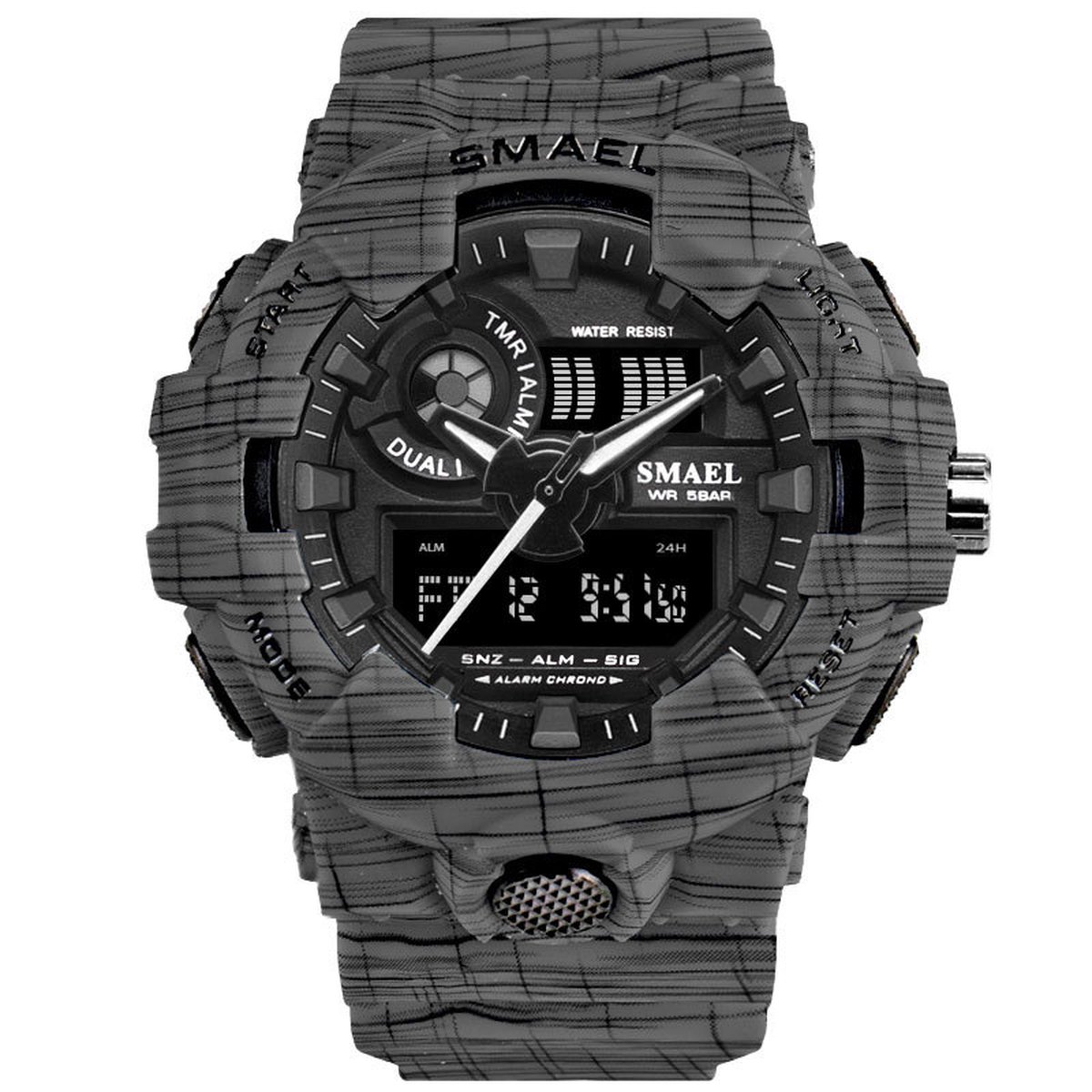 Sportief Shockbestendig horloge Grijs | SMAEL 8001NZ | Waterdicht |Analoog | Mudmaster | Shock bestendig | Leger | Timer | Stopwatch | Master | Luxe maar betaalbaar