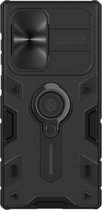 Hoesje geschikt voor Samsung Galaxy S22 Ultra - CamShield Armor Case - Met Camera Cover - Zwart