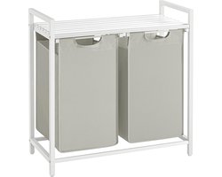 Wasmand 2 compartimenten, wasmand met plank, waskast, oxford stof verwijderbaar metalen frame, 2 x 46 l, 73 x 33 x 72 cm, wit