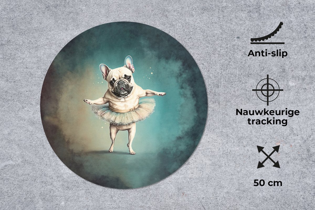Muismat rond 50x50 cm - Mousepad Hond - Tutu - Ballet - Abstract - Portret - Kind - Ronde muismatten