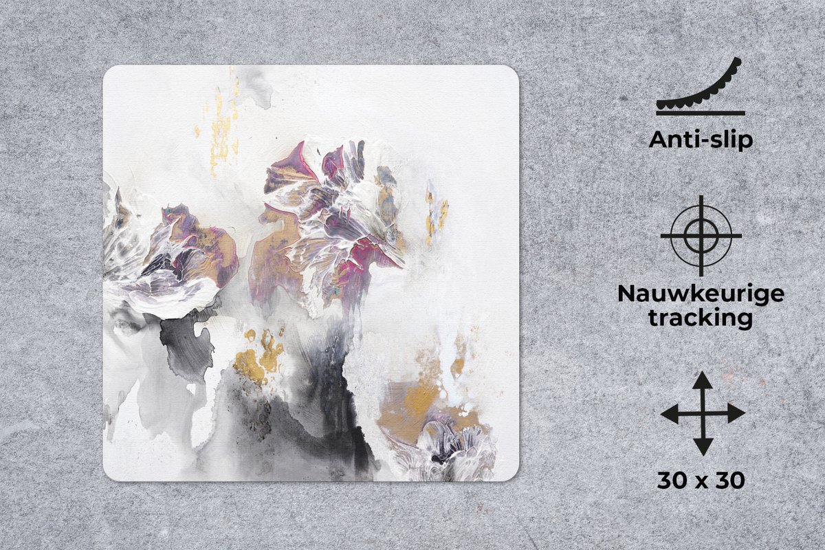 Muismat 30x30 cm - Mousepad Verf - Kleuren - Wit - Abstract- Goud - Muismatten