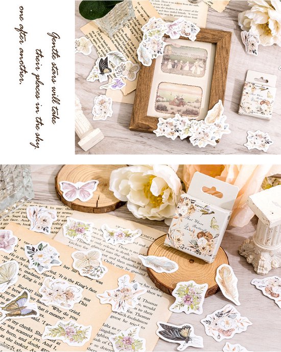 Bullet Journal Autocollants - Papillons, plumes et Fleurs - 46 pièces d'autocollants de passe-temps