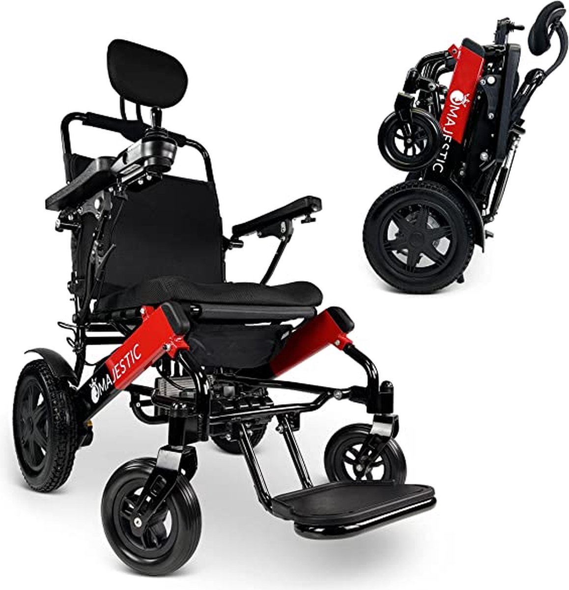 Goedkoopste COMFYGO IQ-9000 AF Elektrische rolstoel, lichtgewicht, draadloze afstandsbediening, tot 30km, Automatisch vouwsysteem met Handmatig achterover leunen, Zwart&Rood frame & Zwart standaard fabric, Zitbreedte 51cm