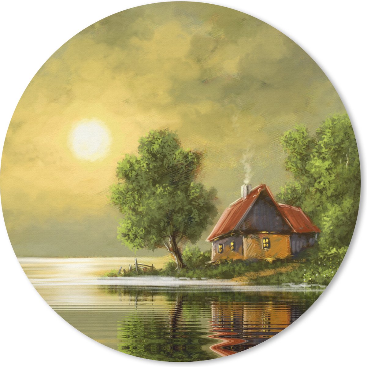 Muismat rond 40x40 cm - Mousepad Schilderij - Olieverf - Huis - Natuur - Water - Ronde muismatten