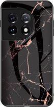 Coverup Marble Glass Back Cover - Geschikt voor OnePlus 11 5G Hoesje - Zwart / Goud