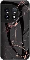 Coverup Hoesje - Geschikt voor OnePlus 11 5G Hoesje - Coverup Marble Glass Back Cover - Zwart / Goud