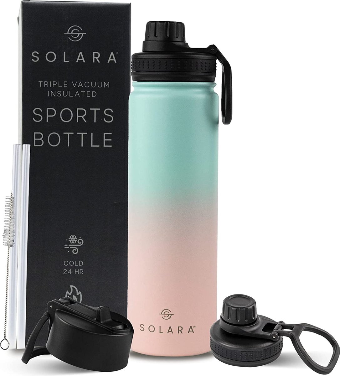 Gourde Isotherme Iron Flask 22oz Acier Inoxydable Bleu Sarcelle Avec Paille