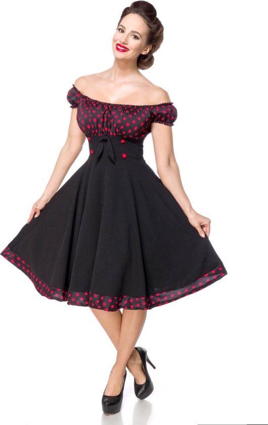 Belsira - Strapless Swing jurk - 2XL - Zwart/Rood