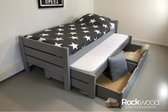 Rockwood® Kinderbed Combi Grey met twee lattenbodems en matras bovenbed Saturnus