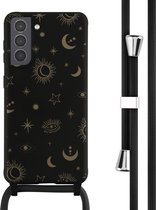 iMoshion Hoesje Geschikt voor Samsung Galaxy S21 Hoesje Met Koord - iMoshion Siliconen design hoesje met koord - Zwart / Sky Black
