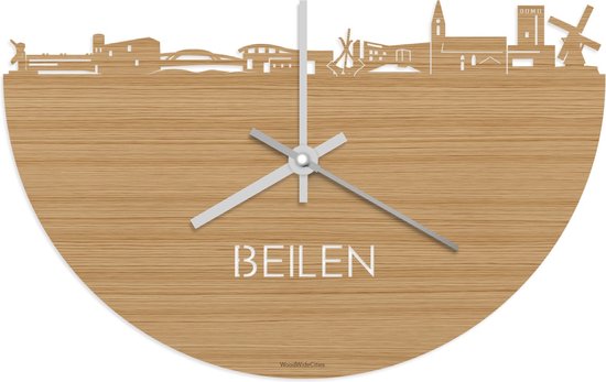 Skyline Klok Beilen Bamboe hout - Ø 40 cm - Stil uurwerk - Wanddecoratie - Meer steden beschikbaar - Woonkamer idee - Woondecoratie - City Art - Steden kunst - Cadeau voor hem - Cadeau voor haar - Jubileum - Trouwerij - Housewarming - WoodWideCities