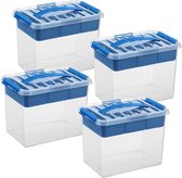 Sunware - Q-line opbergbox met inzet 9L transparant blauw - Set van 4