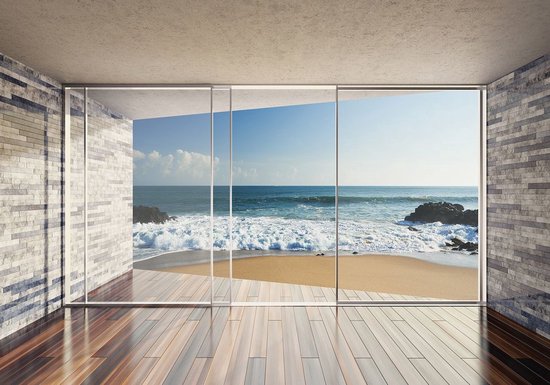 Papier peint photo - Papier Peint Intissé - Fenêtre 3D Vue sur la Mer - 208 x 146 cm