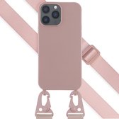 Selencia Hoesje Met Koord Geschikt voor iPhone 13 Pro Max - Selencia Siliconen hoesje met afneembaar koord - roze