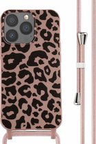 iMoshion Hoesje Geschikt voor iPhone 13 Pro Hoesje Met Koord - iMoshion Siliconen design hoesje met koord - Roze / Animal Pink