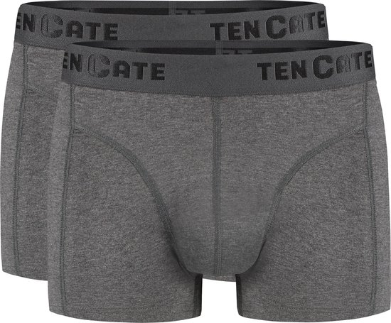 Twee donkergrijs gemêleerde shorty's met donkere tailleband met 'TEN CATE' logo.