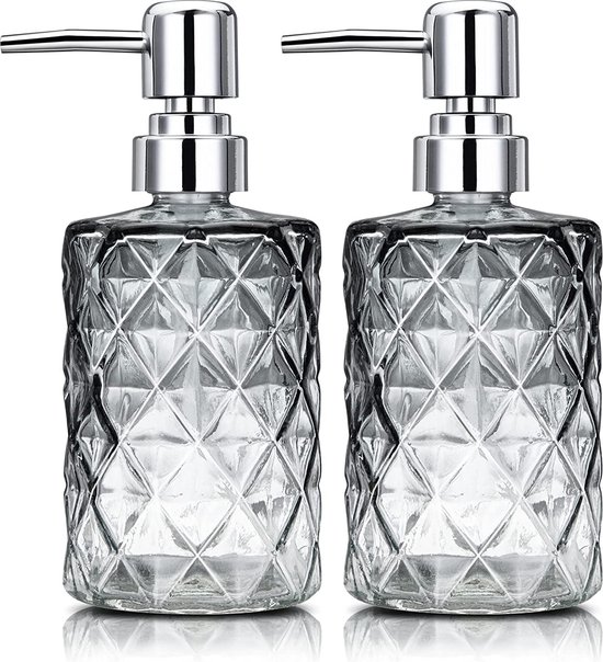2 Stuks Glazen Zeepdispensers 350 Ml Vloeibare Zeepdispenser Met Pomp 2-stuks-glazen-zeepdispensers-350-ml-vloeibare-zeepdispenser-met-pomp