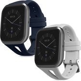kwmobile horlogeband geschikt voor Fitbit Versa 4 / Sense 2 / Versa 3 / Sense - Maat S - 2x siliconen armband voor fitnesstracker in donkerblauw / grijs