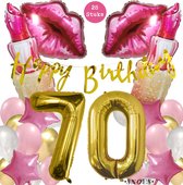 Snoes Mega Beauty Helium Ballonnen Set 70 Jaar - Roze Helium Folieballonnen - Slinger Happy Birthday Goud