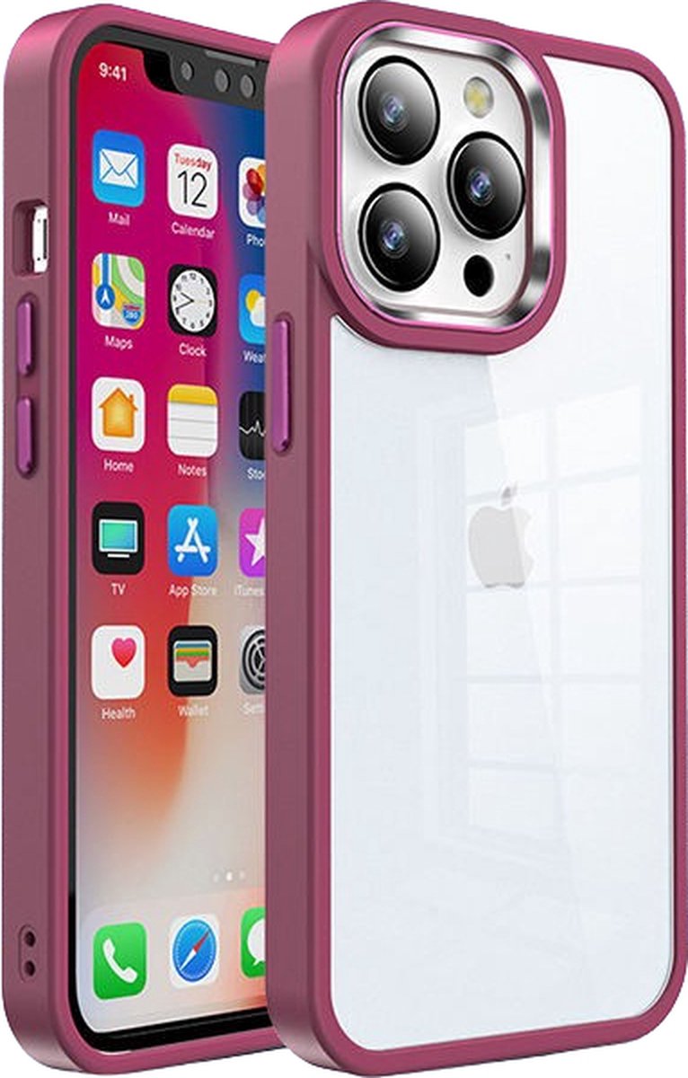 Hoozey - Hoesje geschikt voor Apple iPhone 14 Pro - Clear Case - Donker Rood