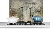 KitchenYeah® Spatscherm keuken 90x60 cm - Kookplaat achterwand - Bloemen industrieel - Muurbeschermer grijs hittebestendig - Spatwand fornuis - Hoogwaardig aluminium - Aanrecht decoratie abstract