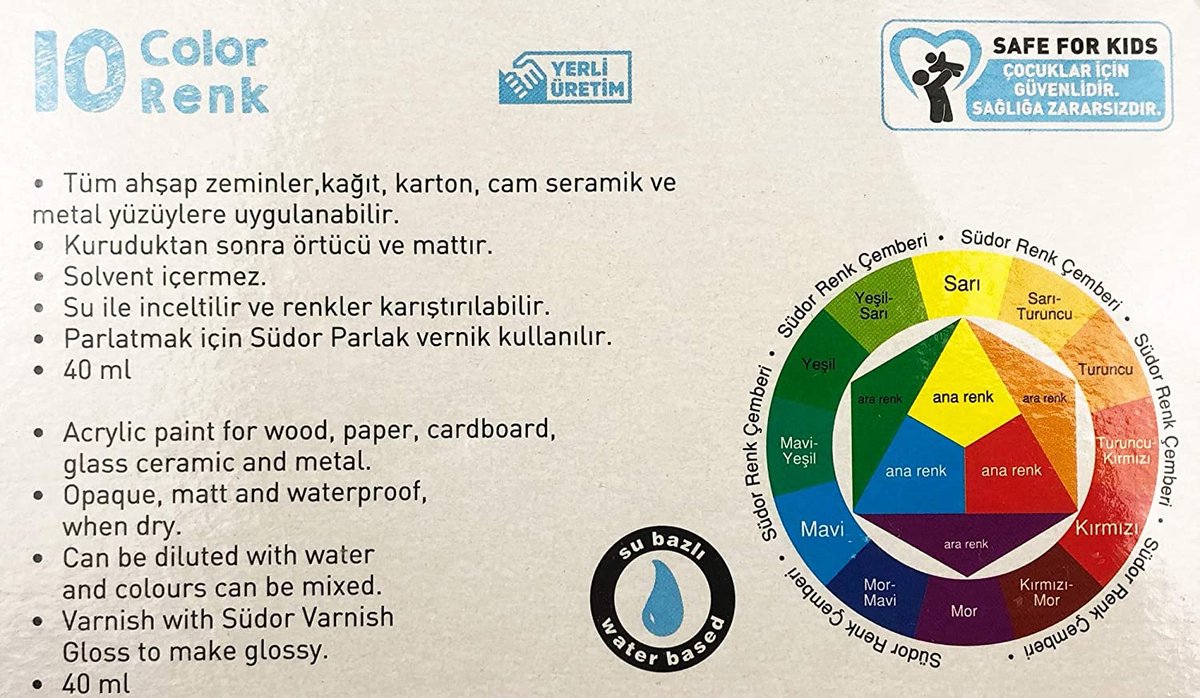 SÜDOR acrylverf set voor kinderen en volwassenen, schoolverf set 10 kleuren elk 40ml, houtverf, universele verf voor hout, steen, canvas, paaseieren (10x40ml) — afbeelding 3
