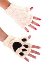 Dierenpoot vingerloze handschoenen beige wit pluche - vingerloos schaap ijsbeer pootjes - hondenpootjes beer witte dierenpootjes fleece