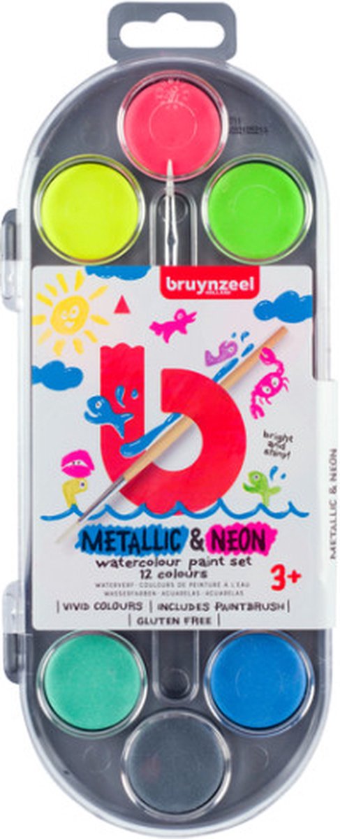 Waterverf bruynzeel 12st metallic en neon | Set a 12 stuk