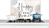 Spatscherm keuken 70x50 cm - Kookplaat achterwand Happy - Verhuizen - Quote - Muurbeschermer - Spatwand fornuis - Hoogwaardig aluminium